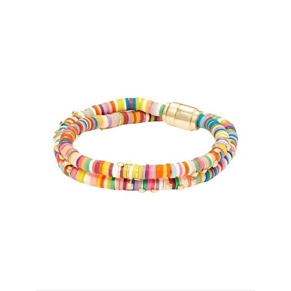 Kendra Scott Reece Rainbow Heishi Bead Studded Wrap Bracelet Choker Necklace